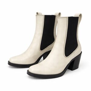Rag and Bone 37 Axis Chelsea Boot white black heel slip on square toe